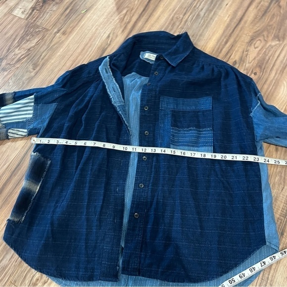 Free People Patch Denim High Low Button Down Shacket Top - Picture 11 of 13